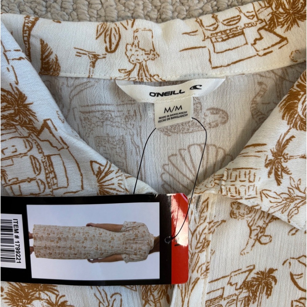 ONeill Tropical Safari Print Button Front Maxi Dress | White Medium NWT travel - Picture 14 of 16
